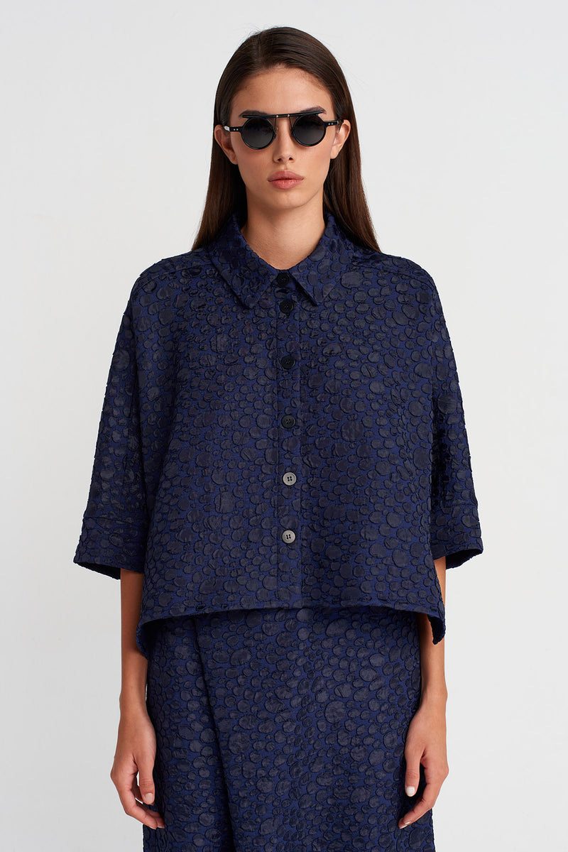 Nu Jacquard Short Shirt Navy Blue