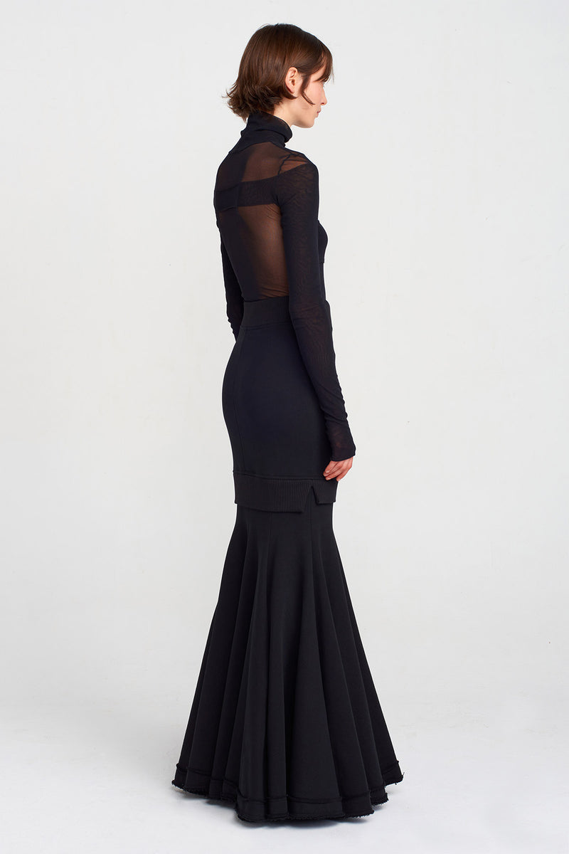 Nu Double Layer Fishtail Skirt Black