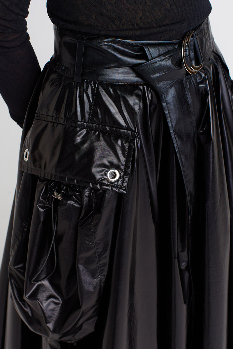 Nu Belted And Pocket Shiny Skirt Black