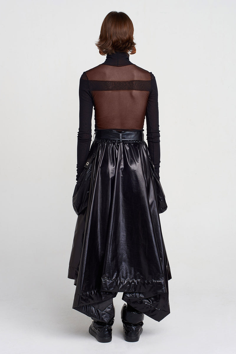 Nu Belted And Pocket Shiny Skirt Black