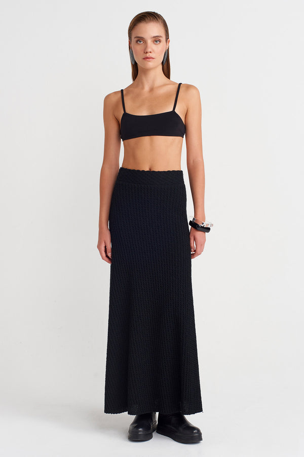 Nu  Jacquard Patterned Long Skirt  Black