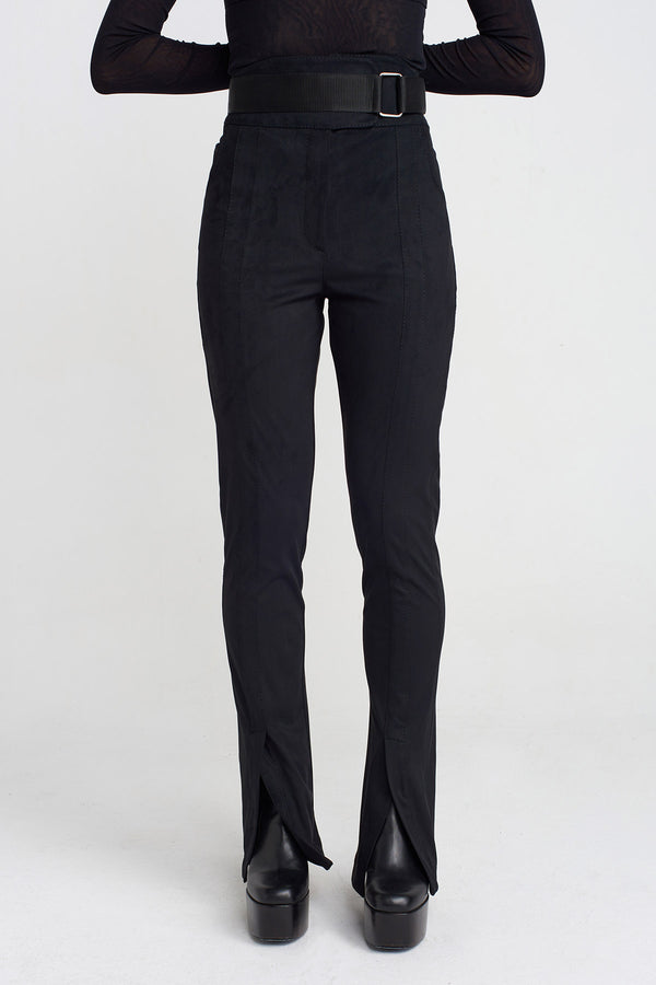 Nu Self-Belted, High Waist Skinny Trousers Black