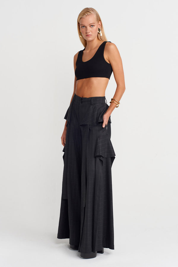 Nu Plaid Detailed Palazzo Trousers Grey-Brown