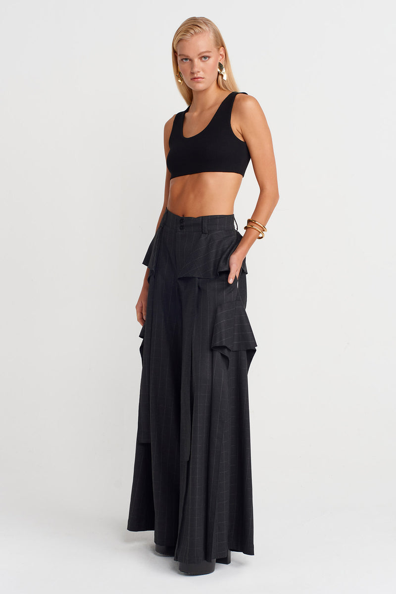 Nu Plaid Detailed Palazzo Trousers Grey-Brown