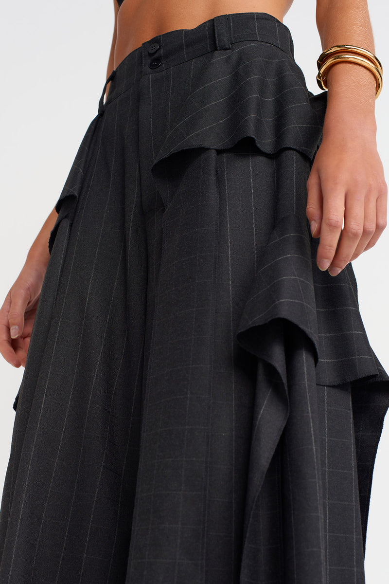Nu Plaid Detailed Palazzo Trousers Grey-Brown