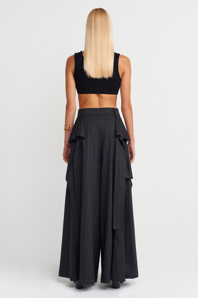 Nu Plaid Detailed Palazzo Trousers Grey-Brown