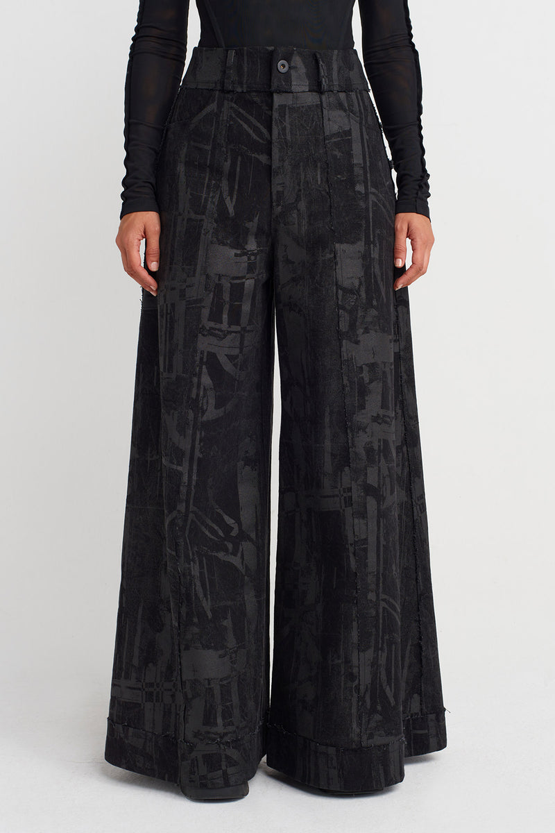 Nu Printed Wide-Leg Denim Trousers Black