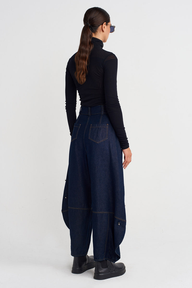 Nu Wide-Leg Denim Pants With Metal Accessories Indigo