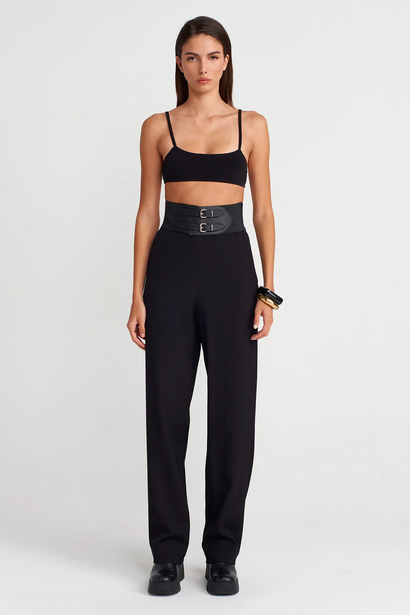 Nu Belt-Detail High-Waisted Trousers Black