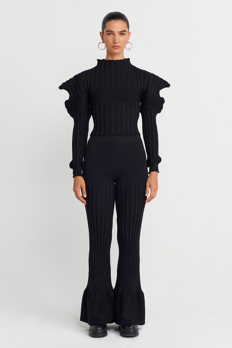 Nu High Waist Knitted Trousers Black