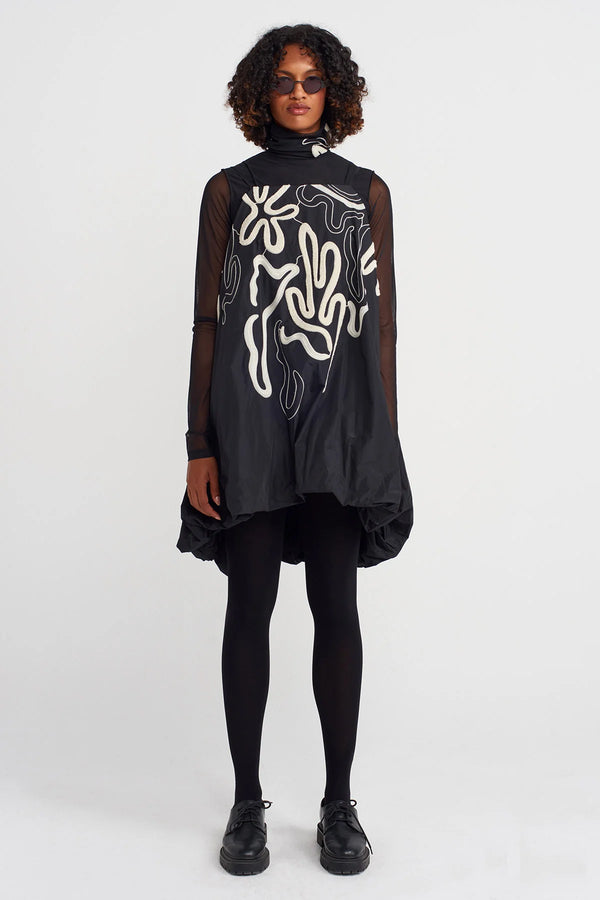 Nu Embroidered Strapped Taffeta Balloon Dress Natural/Black