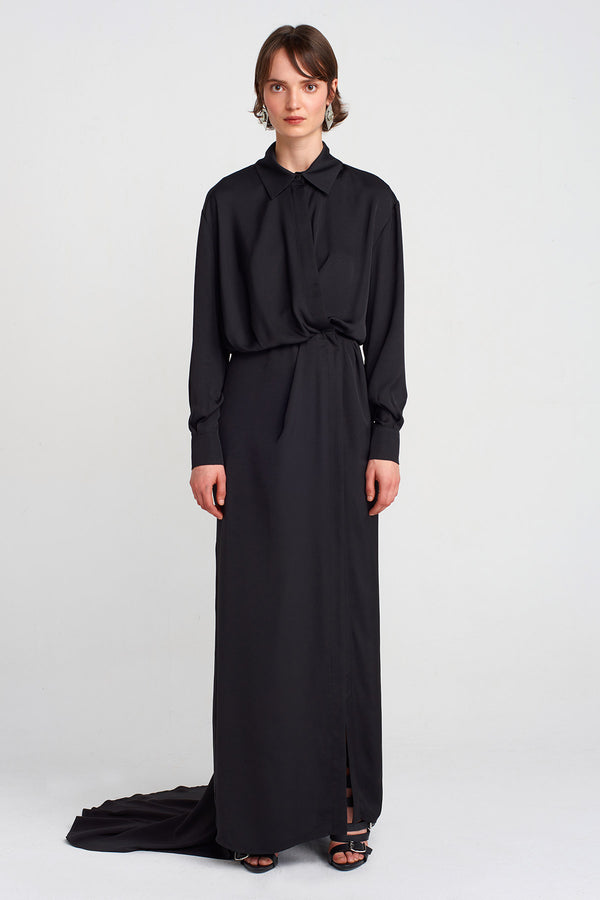 Nu Deep Slit, Tailed Dress Black