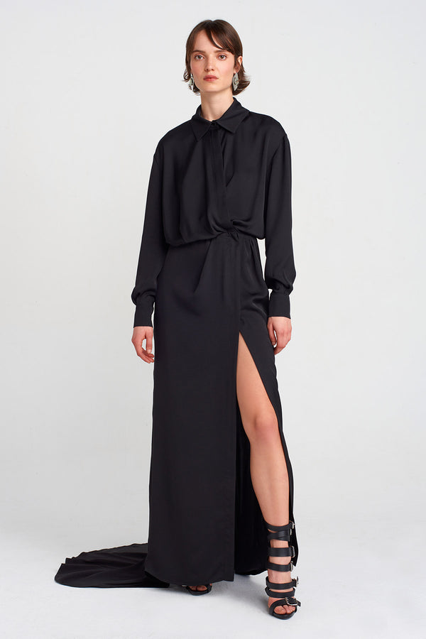 Nu Deep Slit, Tailed Dress Black