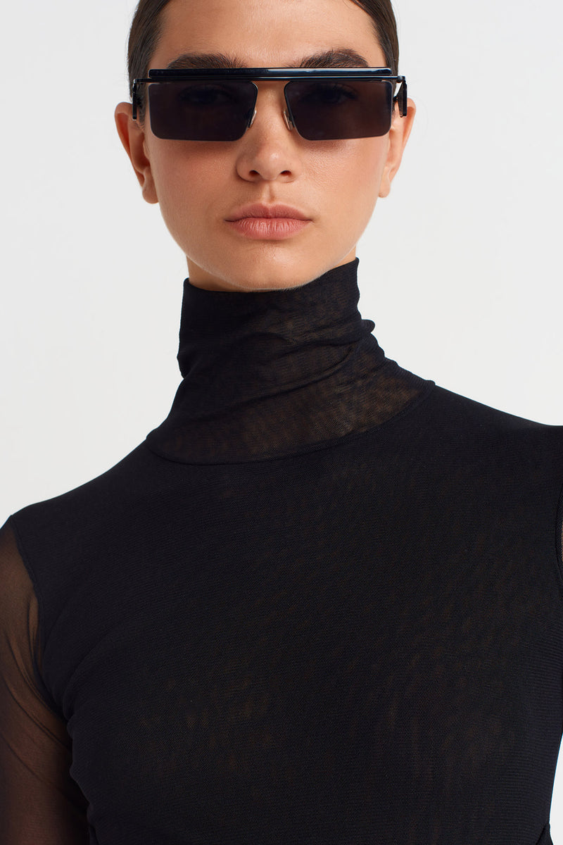 Nu Ruched Long Tulle Dress Black