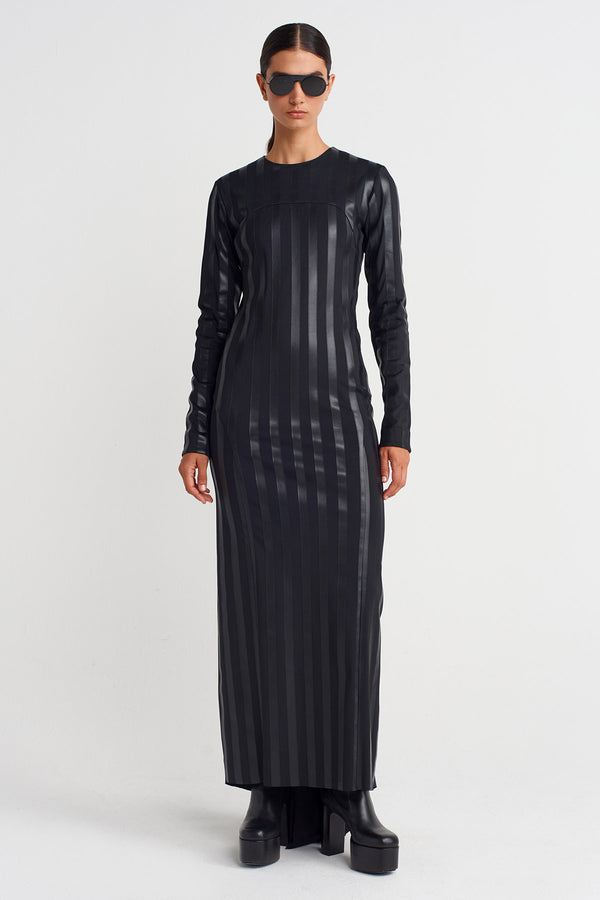 Nu Striped Long Train Dress Black
