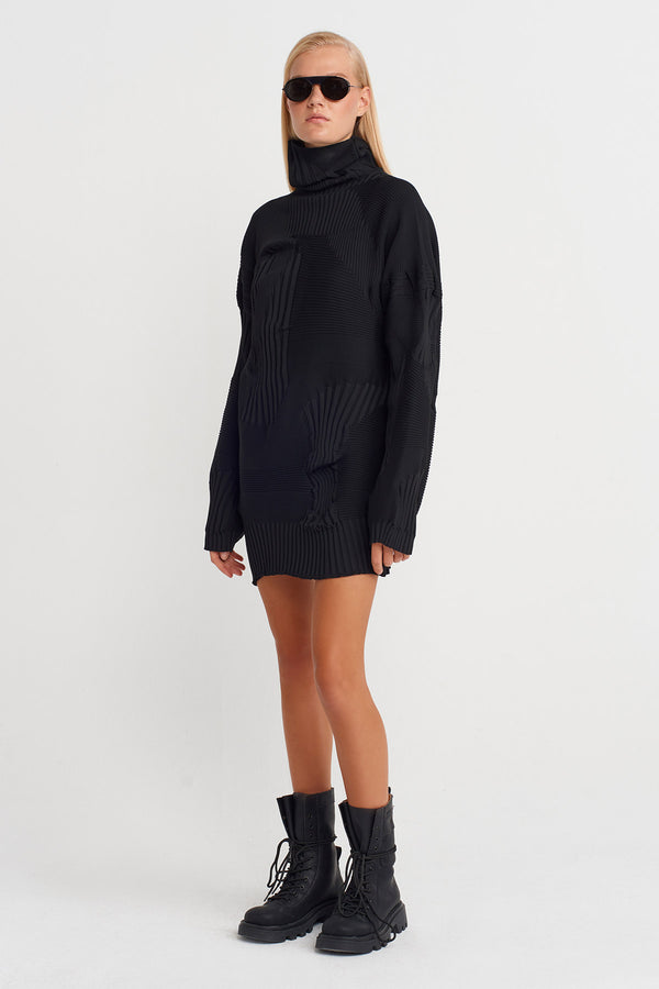 Nu Embossed Knit Mini Dress Black
