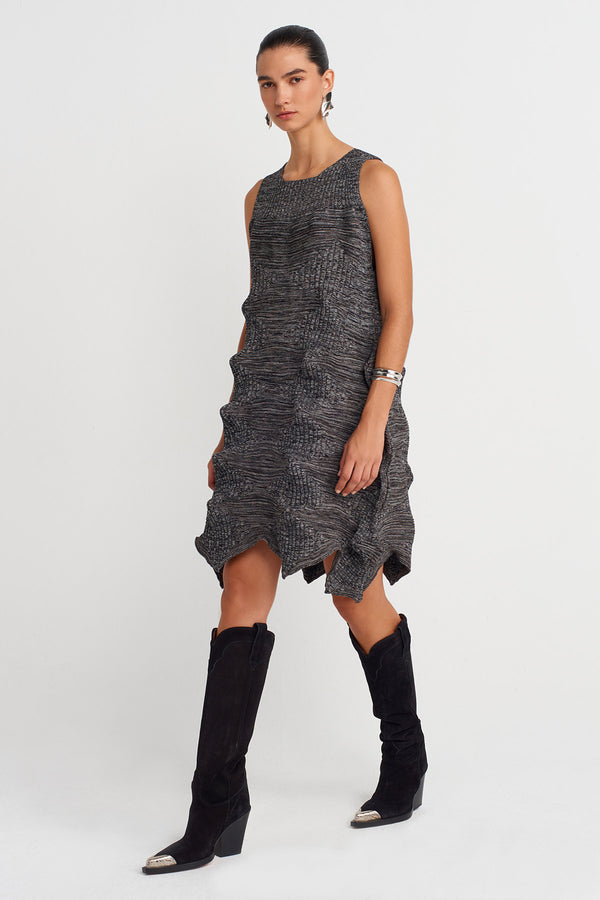 Nu Origami Textured Knit Dress Black