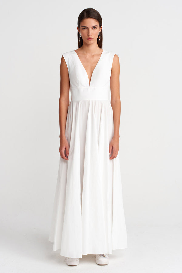 Nu Deep V-Neck Maxi In Fine Taffeta Milk Serum