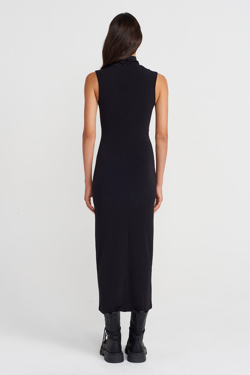 Nu Turtleneck Long Jersey Dress Black