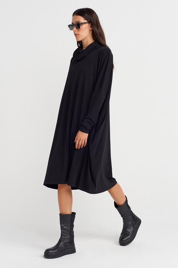 Nu Oversized Jersey Dress With Draped Neckline Black