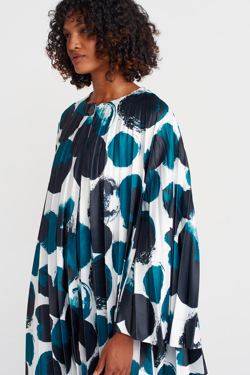 NU Patterned Long Pleated Jacket Multi Color