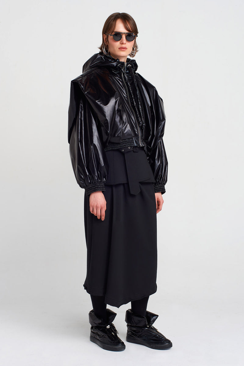 Nu Shiny, Large Shoulder Bomber Jacket Black