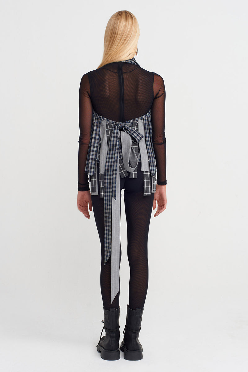 Nu Plaid Paneled Jacket With Back Tie Multi Color