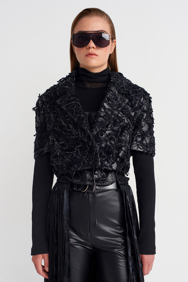 Nu Textured Crop Jacket Black