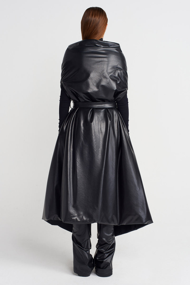 Nu Oversized Pocket Vegan Leather Vest Black