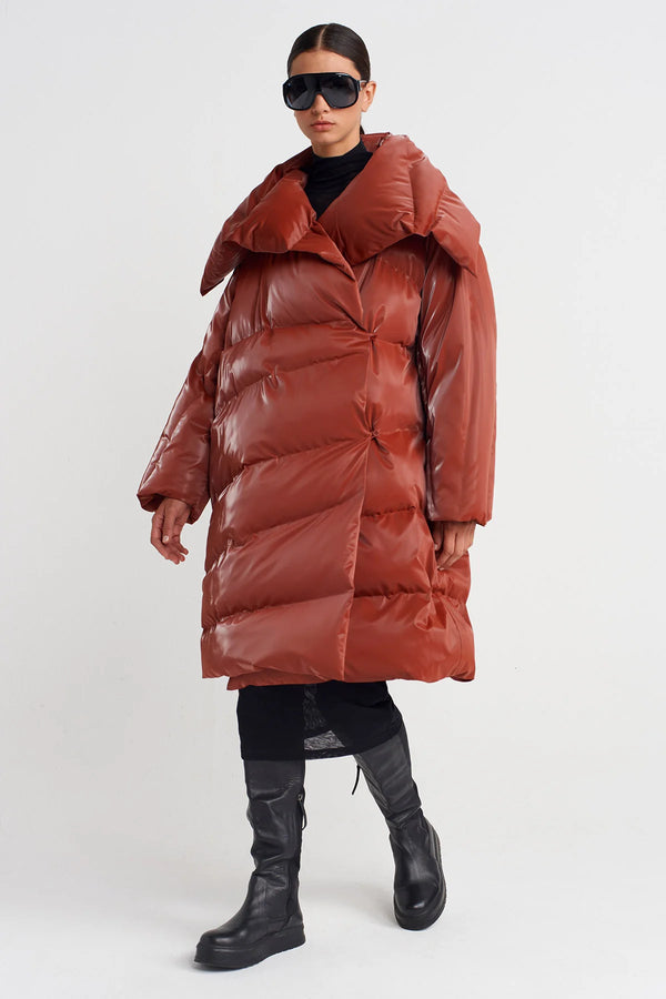 Nu Vegan Leather Puffer Coat Copper