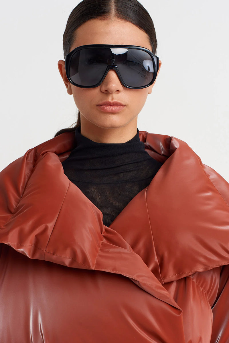 Nu Vegan Leather Puffer Coat Copper