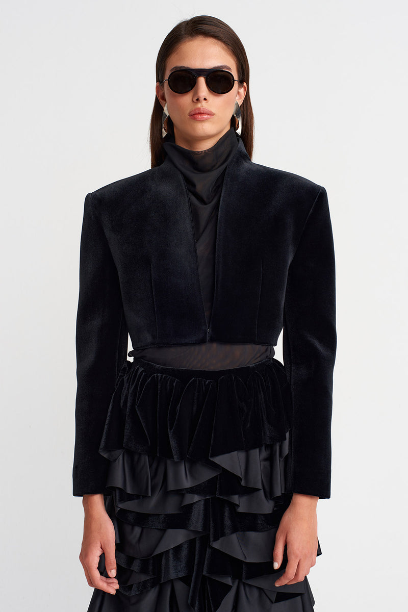 Nu Cropped Velvet Jacket Black