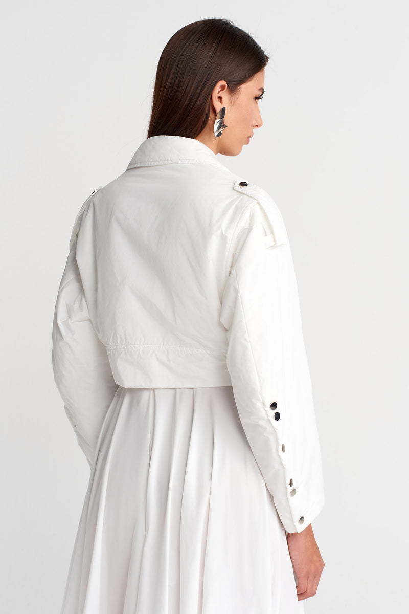 Nu Belted Short Puffer Biker Jacket Milk Serum