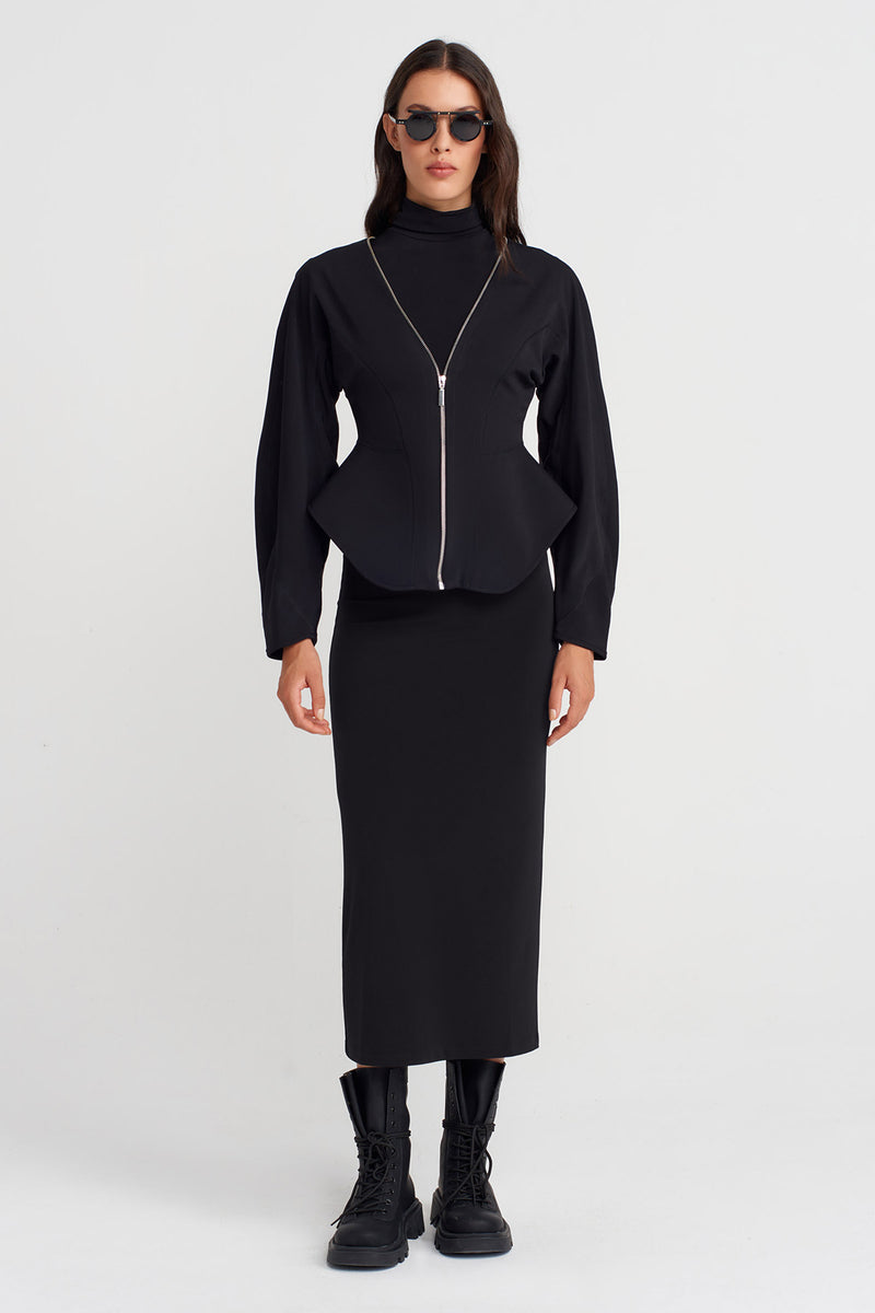 Nu Fitted Jersey Jacket With Zipper Black