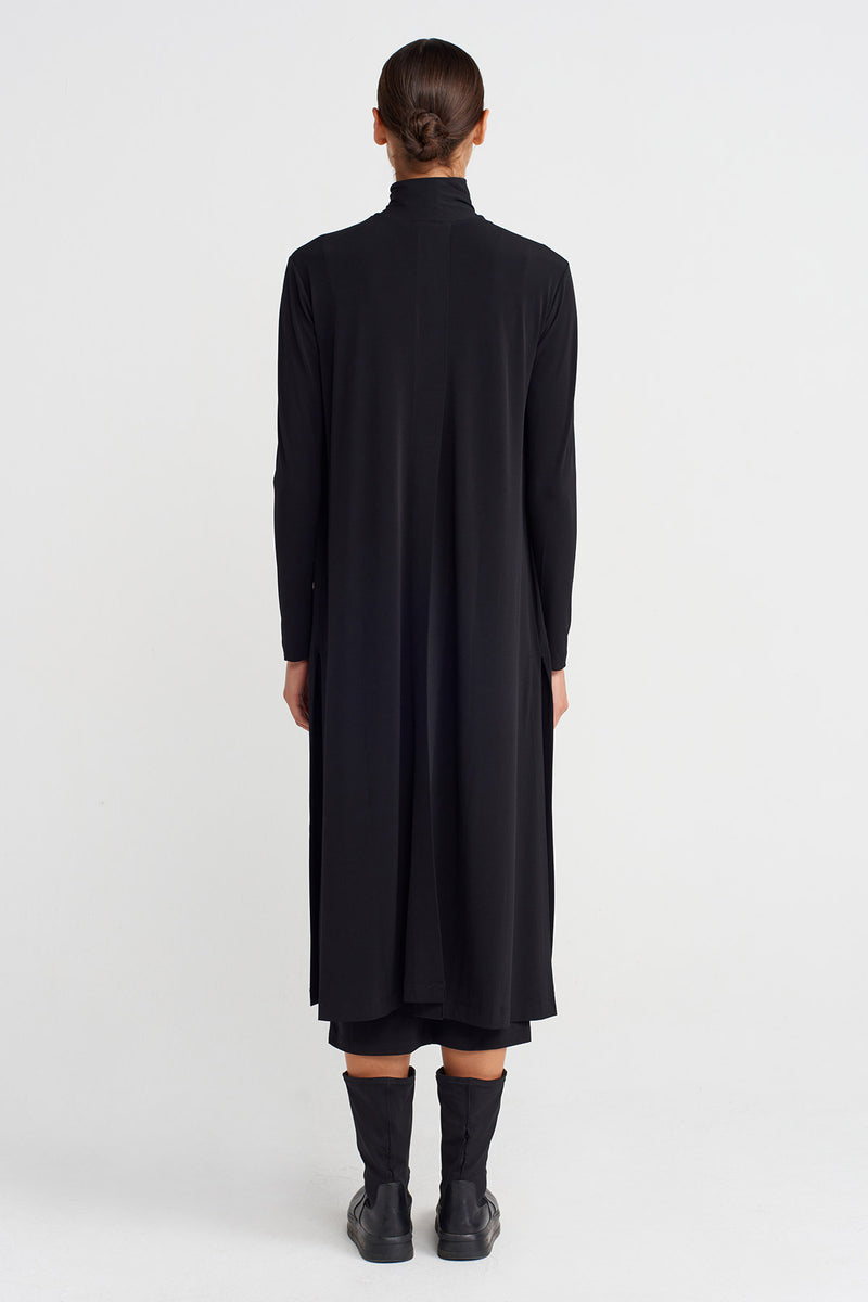 Nu Long Jersey Cardigan With Back Slit Black