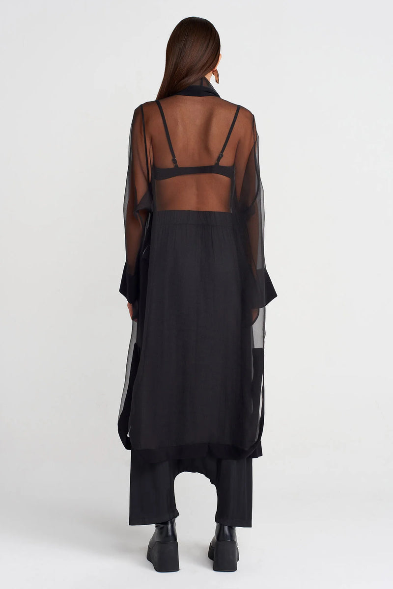 Nu Long Cape-Form Organza Jacket Black