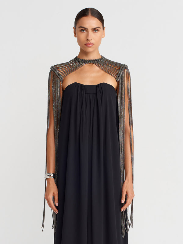 Nu Macramé Shoulder Piece With Stone Strings Anthracite