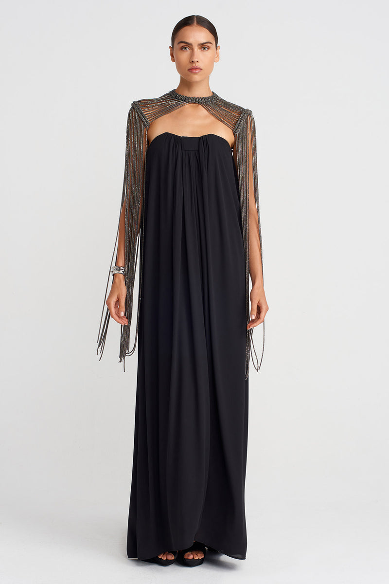 Nu Macramé Shoulder Piece With Stone Strings Anthracite