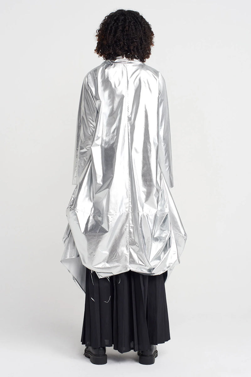 Nu Shiny Belted Trench Coat Silver