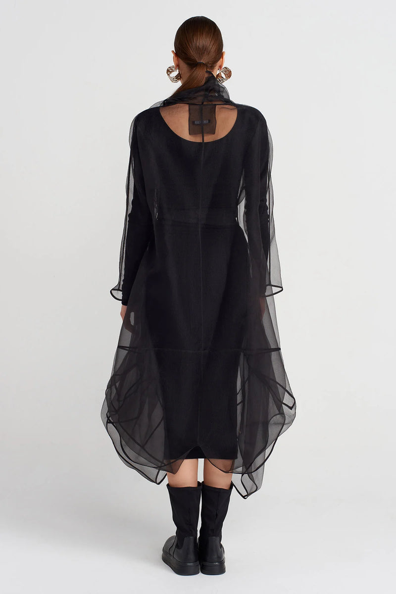 Nu Long Belted Organza Jacket Black