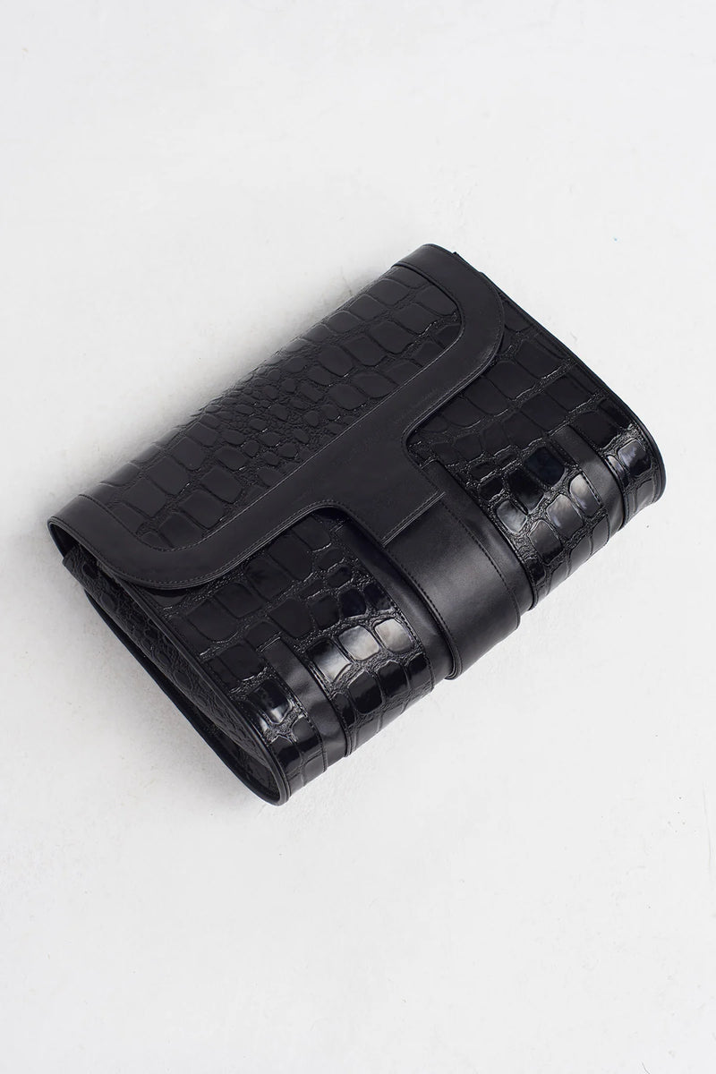 Nu Crocodile Clutch Bag Black