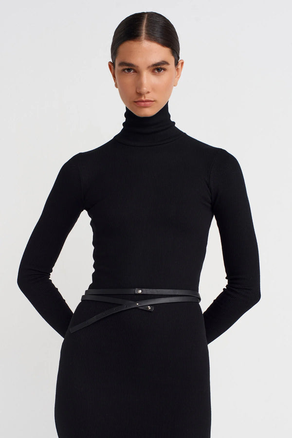 Nu Long Wrapped Thin Belt Black