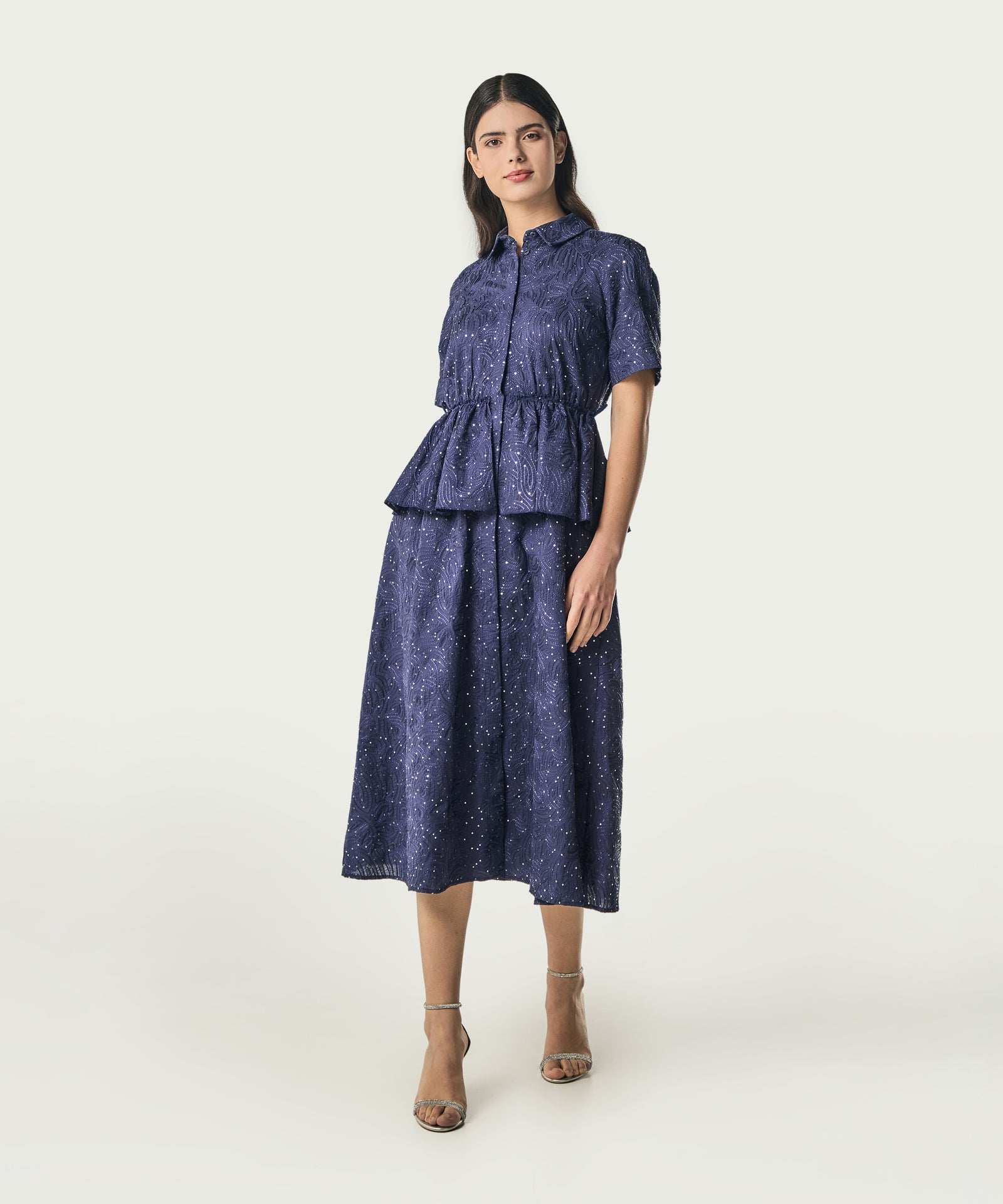 Machka Detailed Waist Embellished Dress Navy – Wardrobe