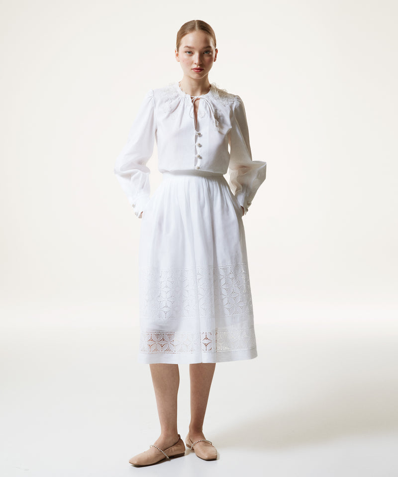 Machka Embroidered Pleated Midi Skirt White
