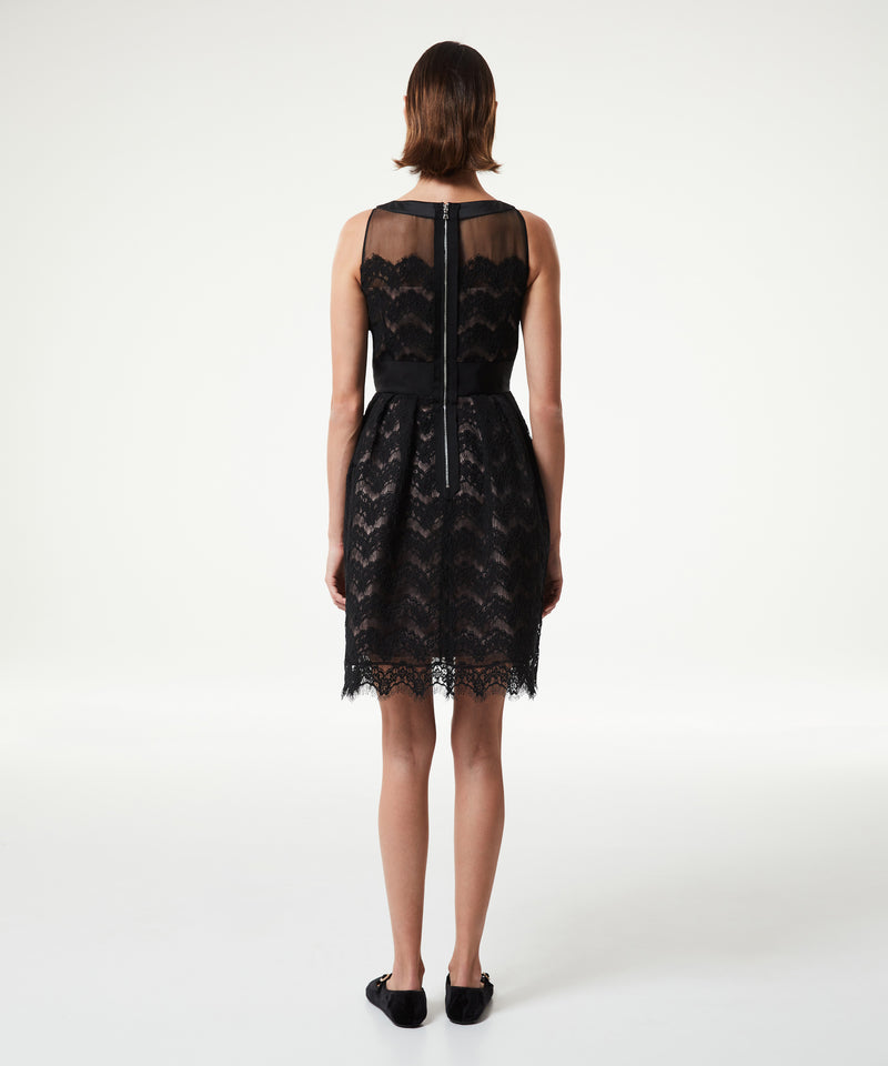 Machka Tulle Mix Lace Dress Black