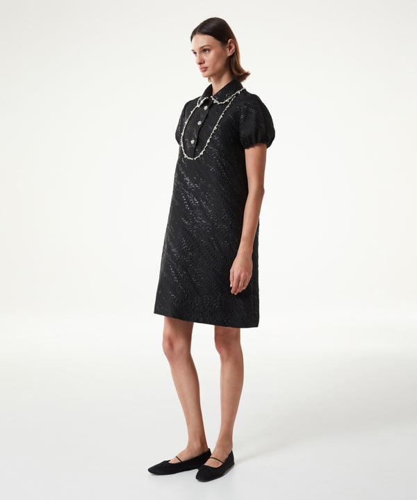 Machka Stone Embroidered Jacquard Dress Black