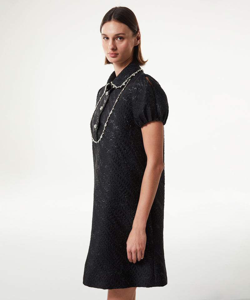 Machka Stone Embroidered Jacquard Dress Black
