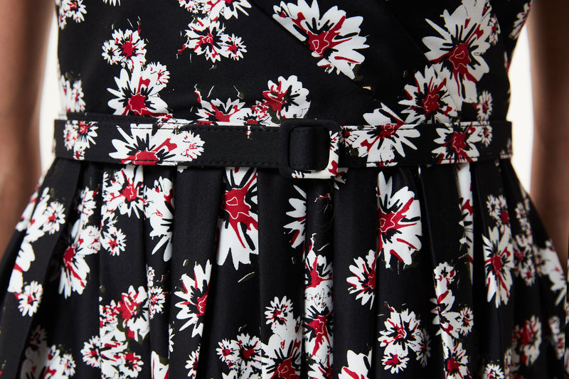 Machka Floral Pattern Belted Dress Black