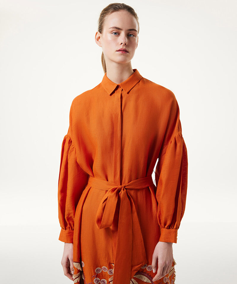 Machka Balloon Sleeve Linen Dress Orange