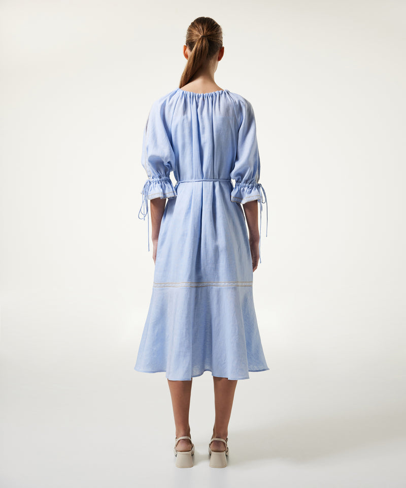 Machka Embroidered Linen Dress Light Blue